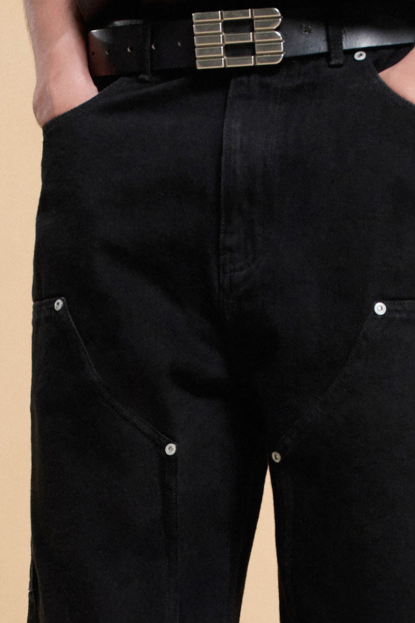 BONELESS Frayed Double-Knee Cargo Shorts Black-Shorts-S-Free Shipping Leatheretro