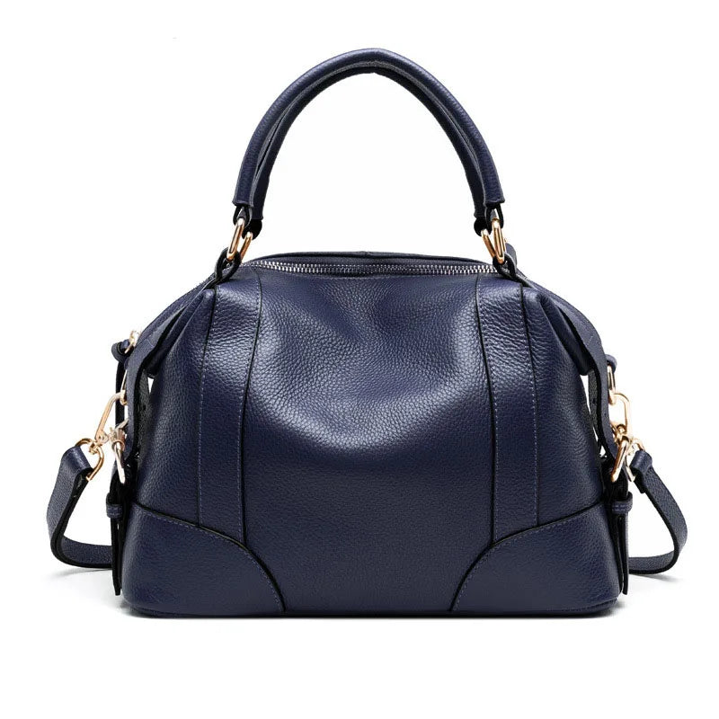 Top Layer Cowhide Handbag – All-Match Genuine Leather Bag for Women-Handbags-Dark Blue-Free Shipping Leatheretro