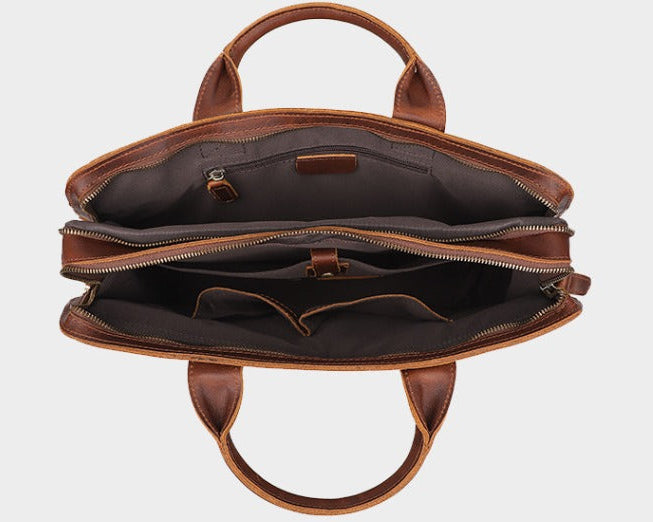 Luxury Leather Business Briefcase - Men Shoulder Portfolio Laptop Bag-Briefcase-Dark Coffee-Free Shipping Leatheretro
