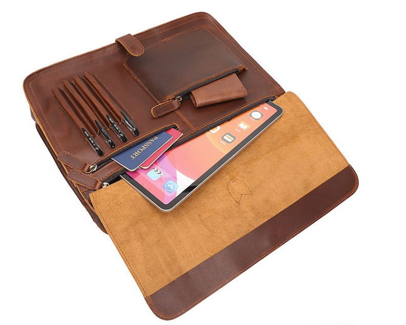Luxury Leather Business Briefcase - Men Shoulder Portfolio Laptop Bag-Briefcase-Dark Coffee-Free Shipping Leatheretro