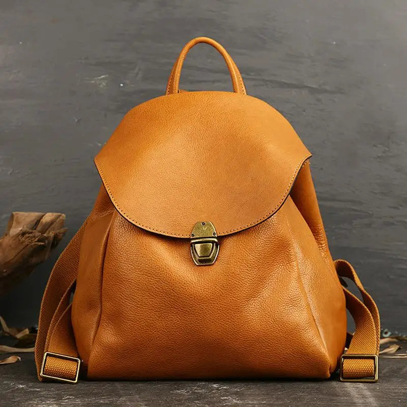 Luxury Retro Leather Women’s Backpack-Backpacks-Orange-Free Shipping Leatheretro
