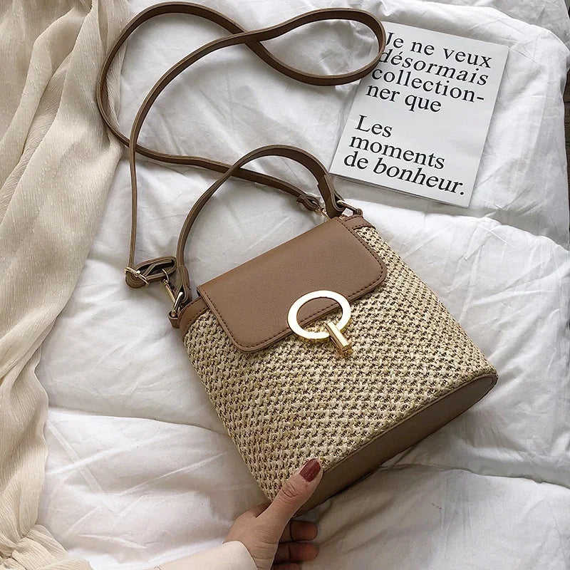 Beach Woven Bag for Women Trendy Korean Bucket Style-Handbags-Brown-Free Shipping Leatheretro
