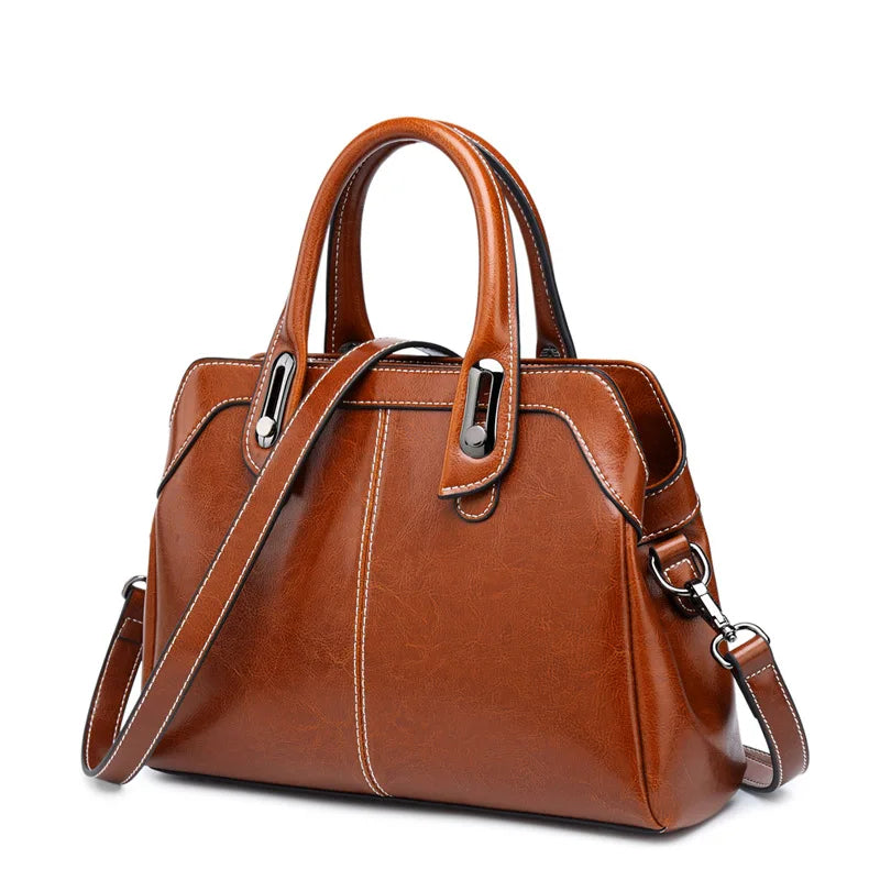 Genuine Leather Women Handbag – Top Handle Crossbody Messenger Bag-Handbags-Brown-Free Shipping Leatheretro