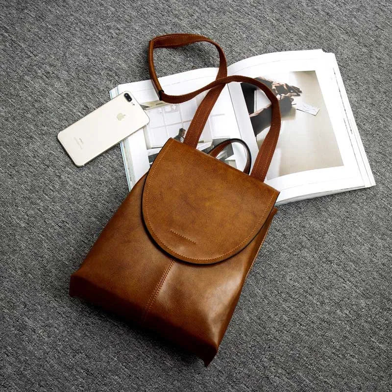 Oil Wax Cowhide Leather Backpack - Rucksack Knapsack CrossBody Bags-Crossbody Bag-Brown-Free Shipping Leatheretro