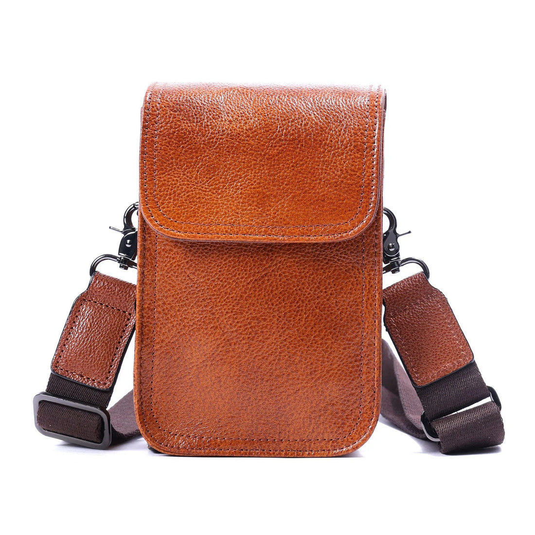 Genuine Leather Men's Shoulder Bag – Vintage Style Crossbody Phone Pouch-Handbags-Brown-Free Shipping Leatheretro