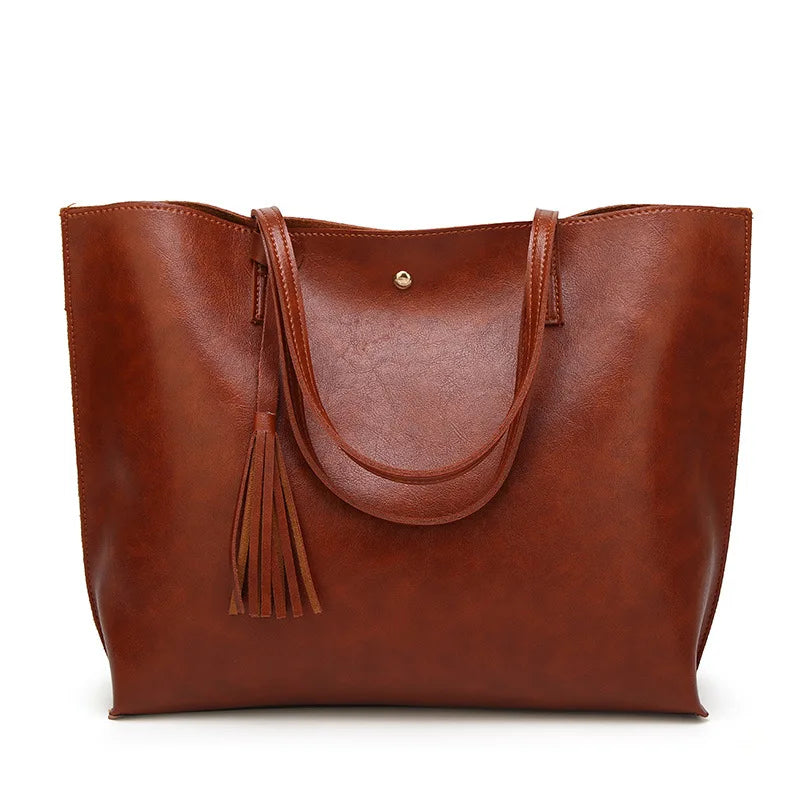 Women’s Oil Wax Leather Shoulder Bag – Large Tote Handbag-Tote Bag-Brown-Free Shipping Leatheretro