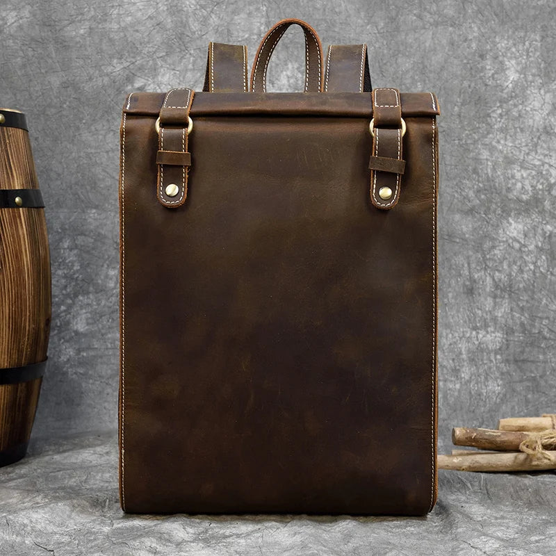 Men's Retro Crazy Horse Leather Backpack - Rucksack Brown Laptop Bag-Backpacks-Brown-Free Shipping Leatheretro