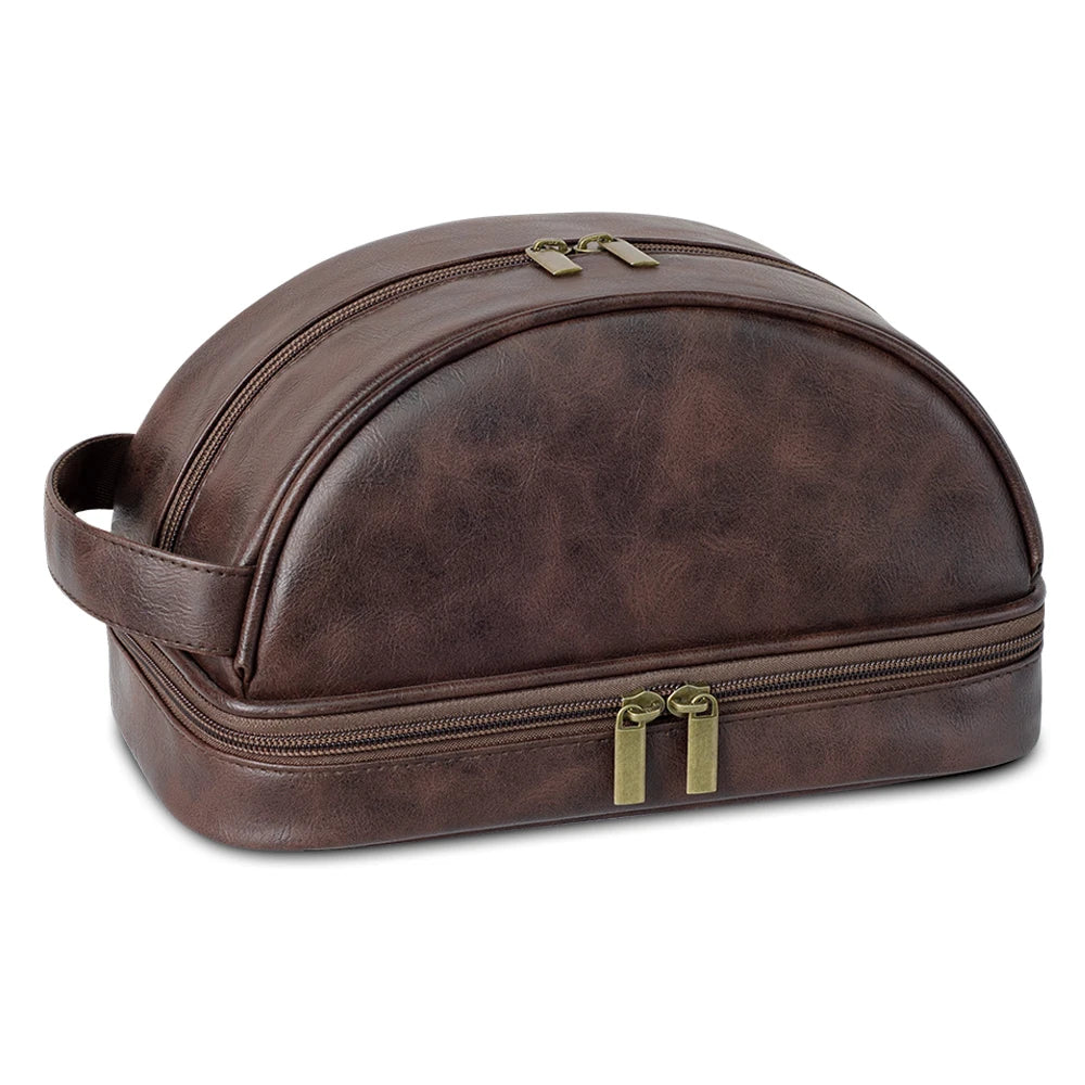 Men's Leather Waterproof Toiletry Bag - Large Capacity Storage Cosmetic Case-Travel Pouch-Brown-Free Shipping Leatheretro