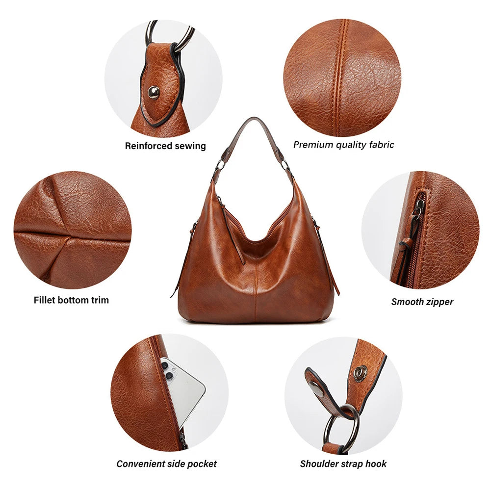Fashion Hobo Bags for Women Soft Slouchy Bag-Tote Bag-Burgundy-Free Shipping Leatheretro