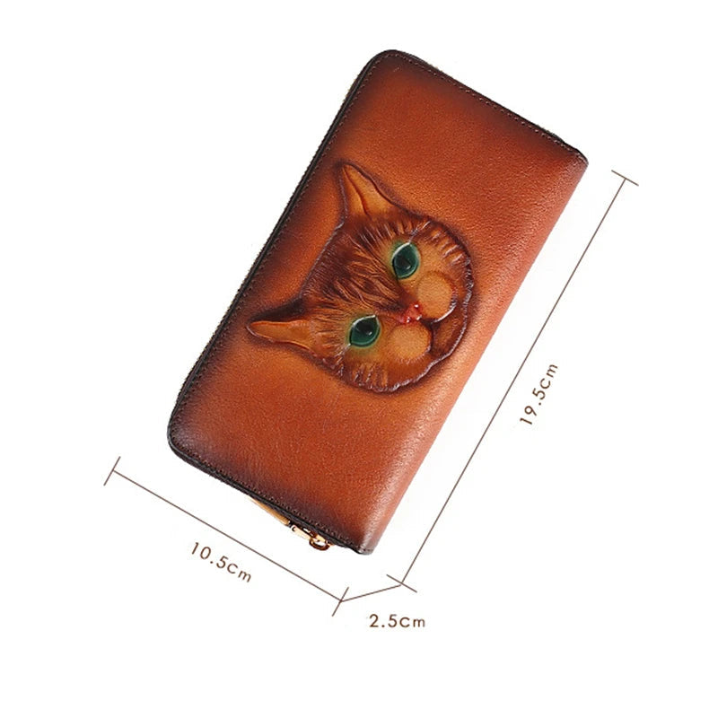 Handmade Genuine Leather Vintage Long Wallet for Women-Wallets & Money Clips-Brown-Free Shipping Leatheretro