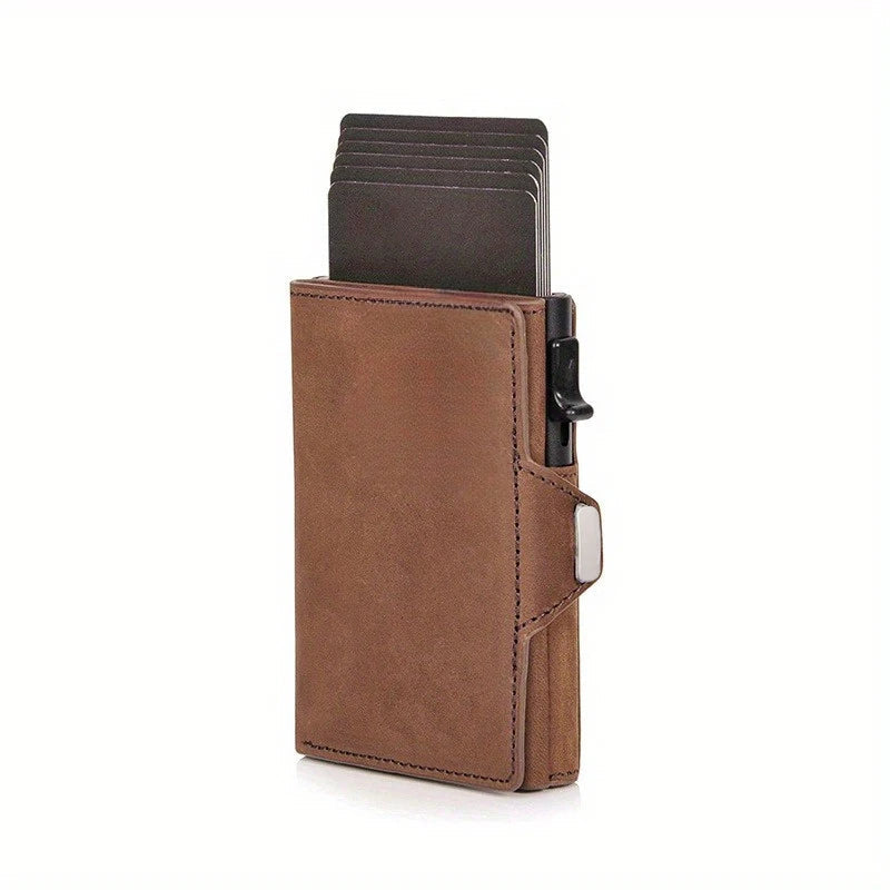 Pop-Up Leather Card Holder Wallet - Minimalist Bag Compartment For Notes-Wallets & Money Clips-Black-Free Shipping Leatheretro
