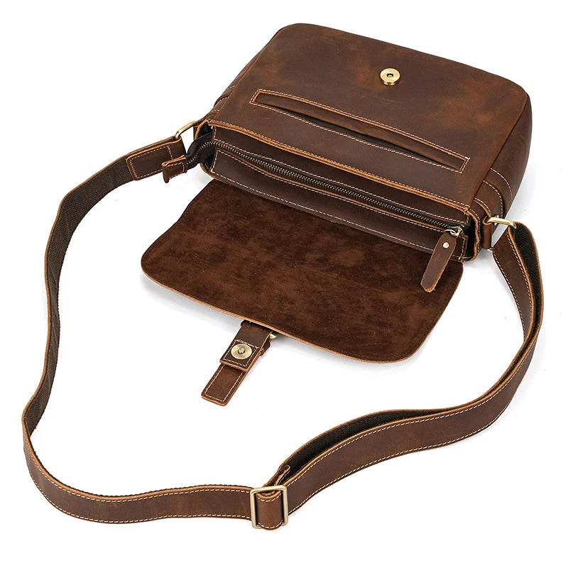 Genuine Leather Male Female Crossbody Bag-Handbags-Brown-Free Shipping Leatheretro