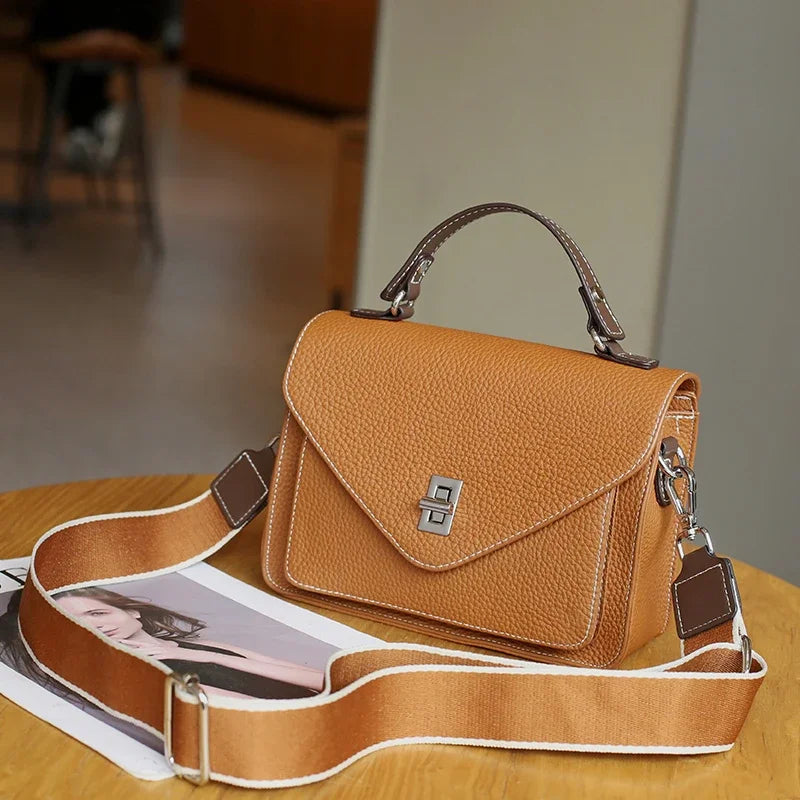 Cowhide Casual Crossbody Bag - Women Genuine Leather Handbag-Handbags-Brown-Free Shipping Leatheretro