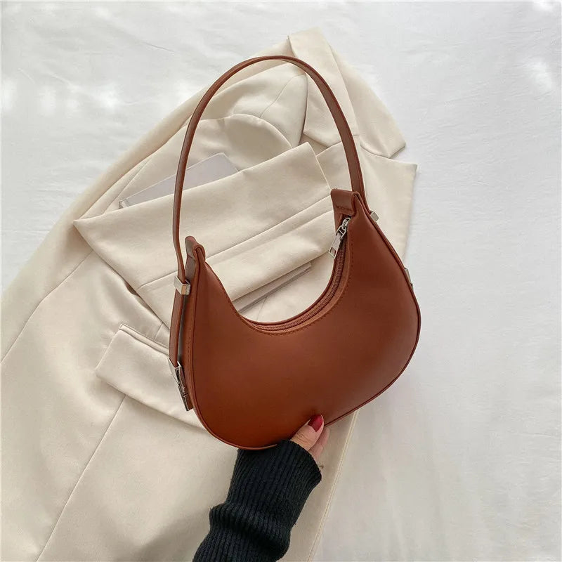 Underarm Bag - One Shoulder French Niche Crescent Shape Handbag for Women-Handbags-Brown-Free Shipping Leatheretro