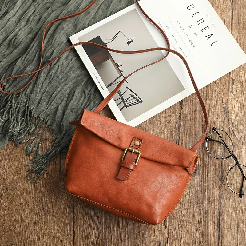 Genuine Leather Crossbody Bag Retro Small Messenger Purse-Handbags-Brown-Free Shipping Leatheretro