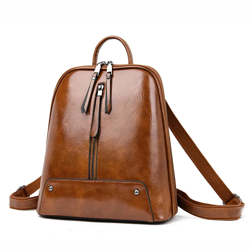 Large Capacity Women's Leather Backpack - Fashion Travel Bag-Backpacks-Brown-Free Shipping Leatheretro