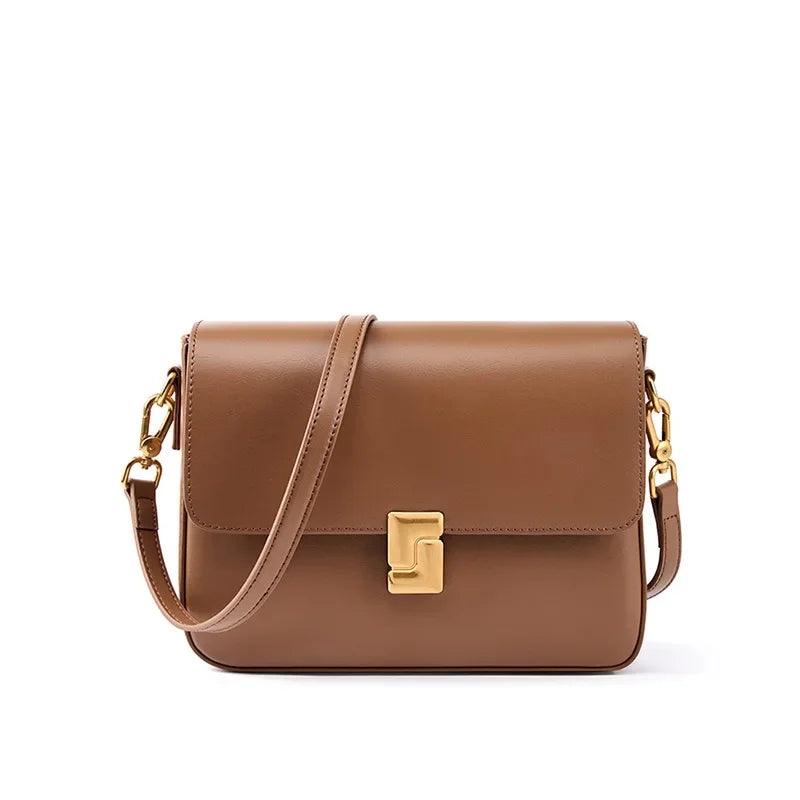 Genuine Leather Small Square Crossbody Bag - Women's Fashion Shoulder Handbags-Crossbody Bag-Brown-Free Shipping Leatheretro