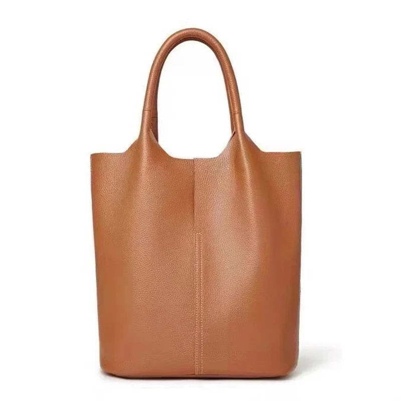 Real Leather Shopper Tote Bag-Tote Bag-Brown-Free Shipping Leatheretro