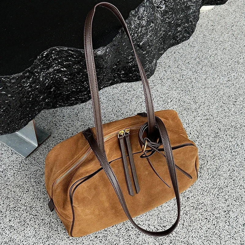 Women's Suede Cowhide Luxury Tote Bag - Large Capacity Winter Velvet Bags-Tote Bag-Brown-Large-Free Shipping Leatheretro
