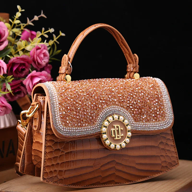 Crocodile Pattern Genuine Leather Women's Handbags - Portable Shell Tote Bags-Handbags-Brown-Free Shipping Leatheretro