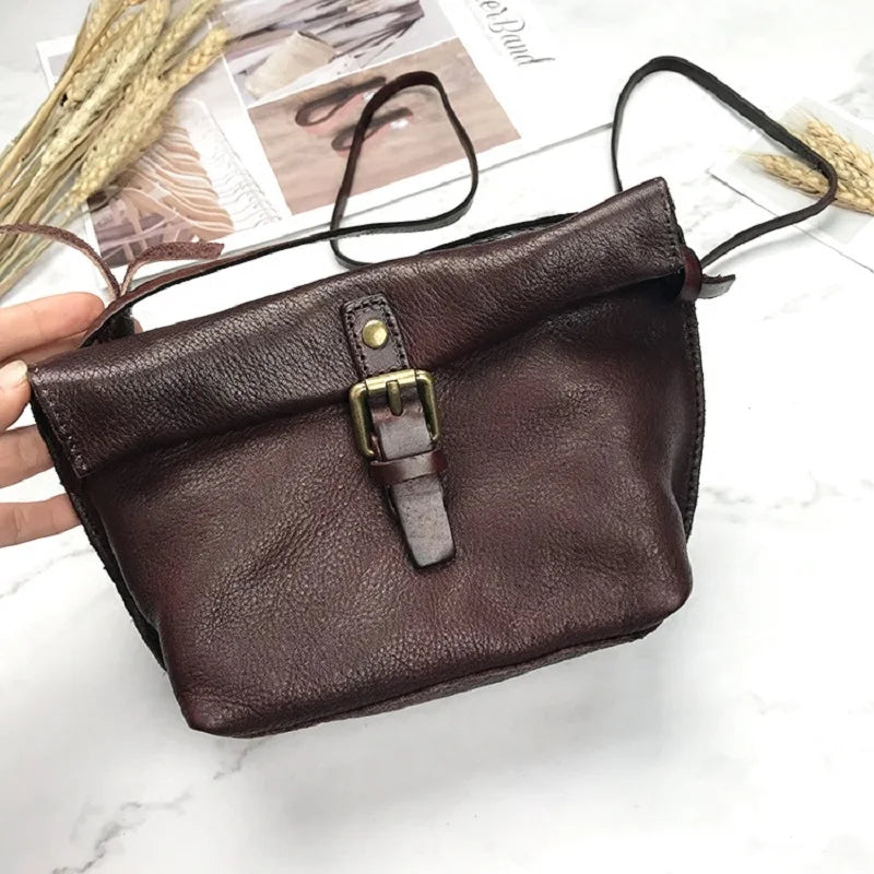 Genuine Leather Crossbody Bag Retro Small Messenger Purse-Handbags-Coffee-Free Shipping Leatheretro