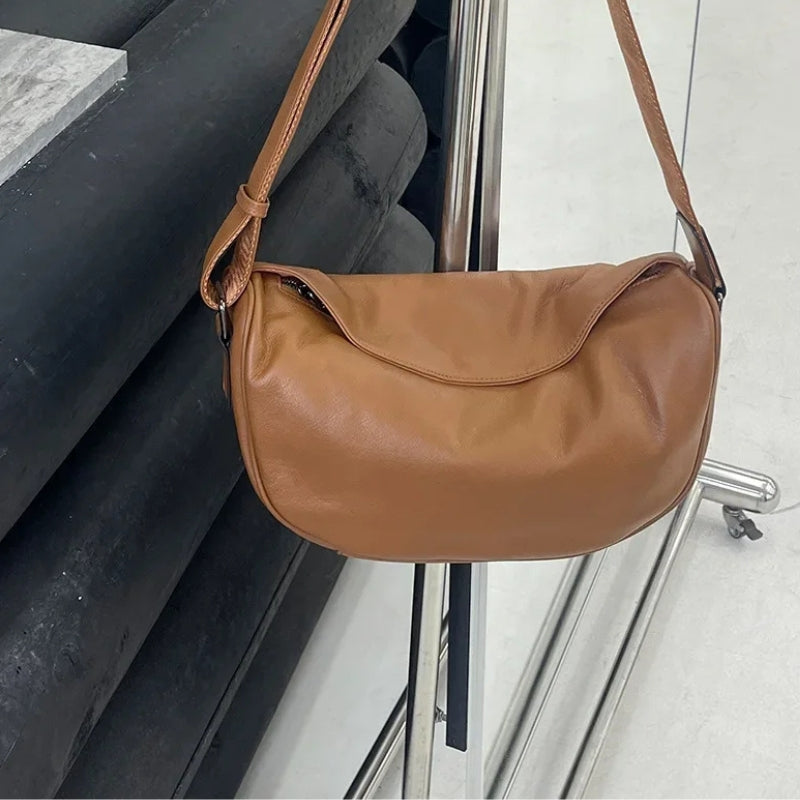 Cowhide Leather Retro Fashion Saddle Bag - Crossbody Luxury Handbag-Handbags-Brown-Small-Free Shipping Leatheretro