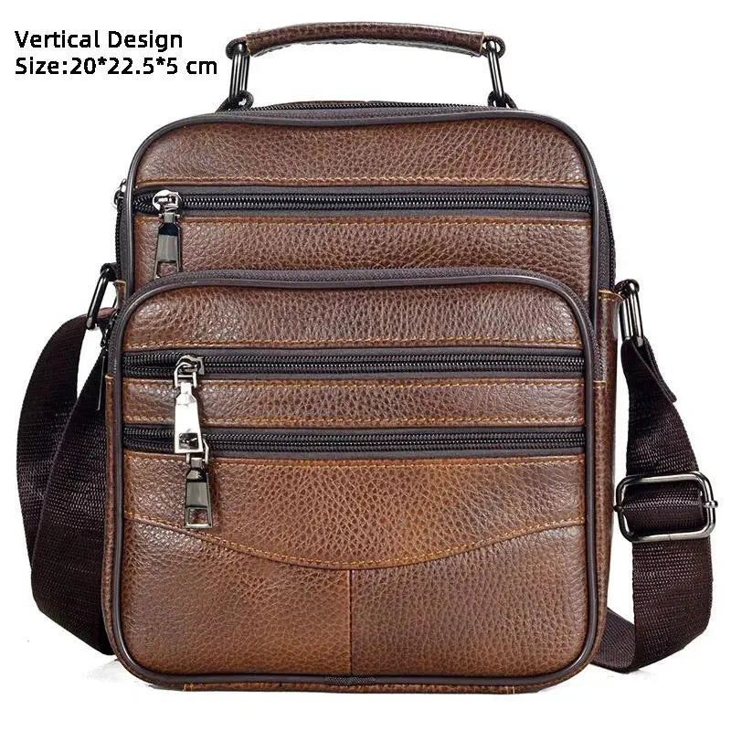 Retro Soft Cowhide Leather Crossbody - Mini Pad Boy Shoulder Bag-Crossbody Bag-Brown Zipper 47-Free Shipping Leatheretro