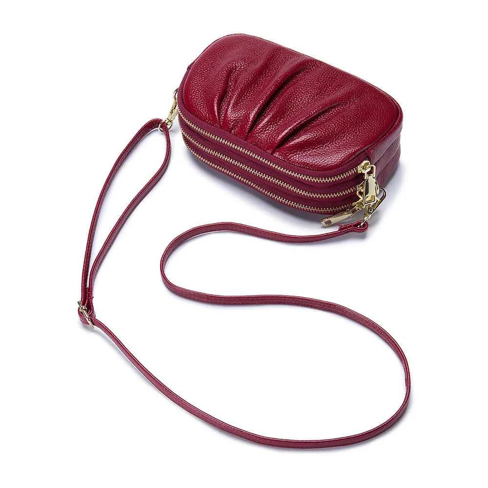 Genuine Leather Triple Zipper Crossbody Messenger Bag-Handbags-Burgundy-Free Shipping Leatheretro