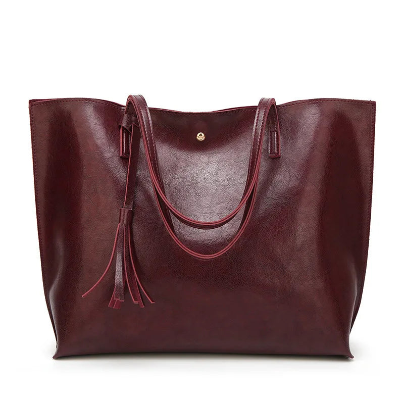 Women’s Oil Wax Leather Shoulder Bag – Large Tote Handbag-Tote Bag-Burgundy-Free Shipping Leatheretro