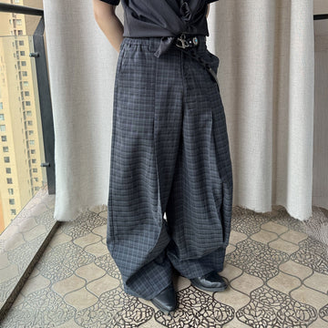 ESAIAS Retro Plaid Pleated Wide-Leg Pants-Pants-S-Free Shipping Leatheretro
