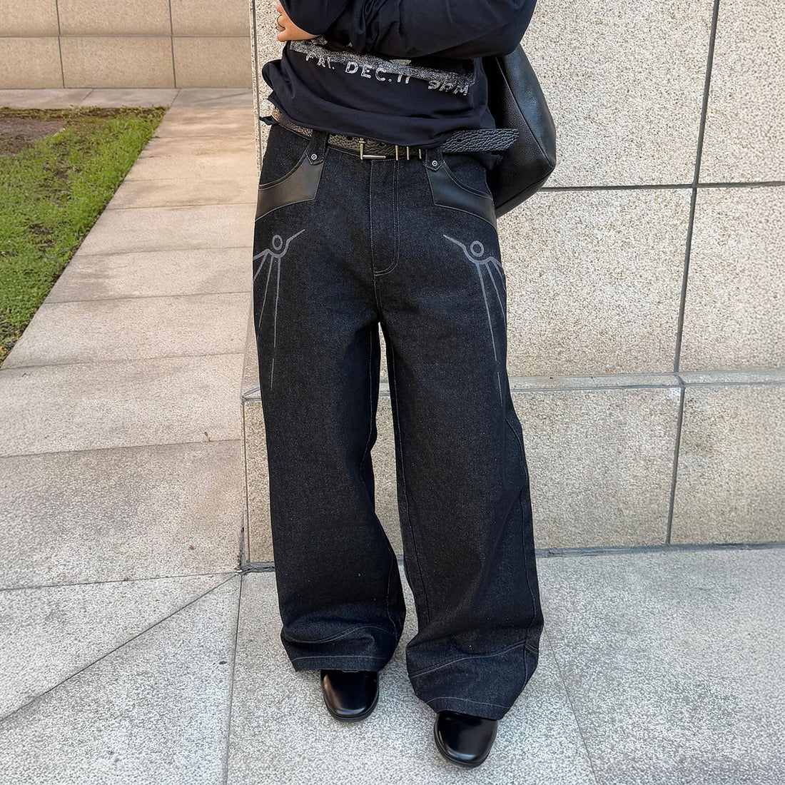 ESAIAS Phoenix Graphic Wide-Leg Raw Jeans-Jeans-XS-Free Shipping Leatheretro