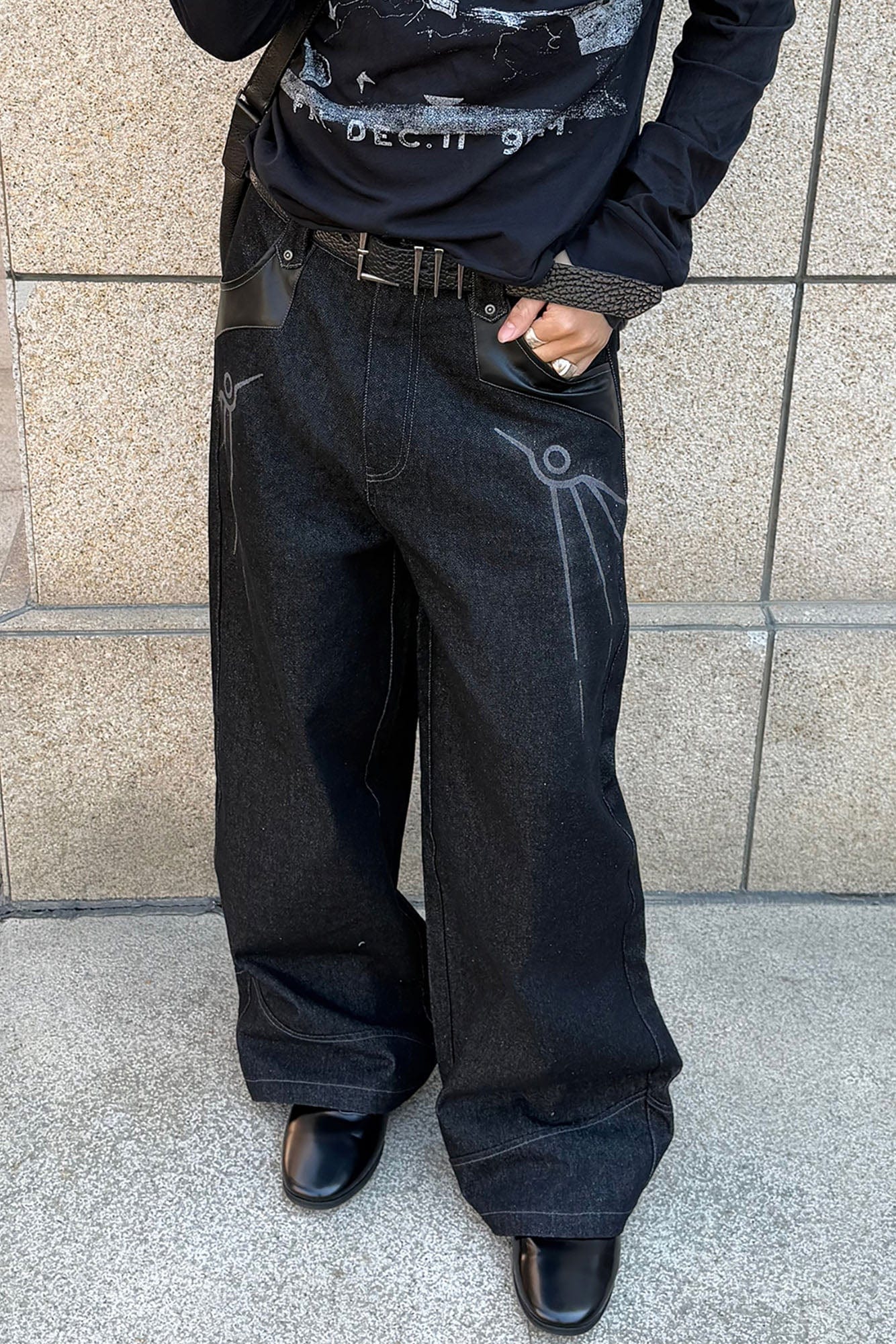 ESAIAS Phoenix Graphic Wide-Leg Raw Jeans-Jeans-XS-Free Shipping Leatheretro