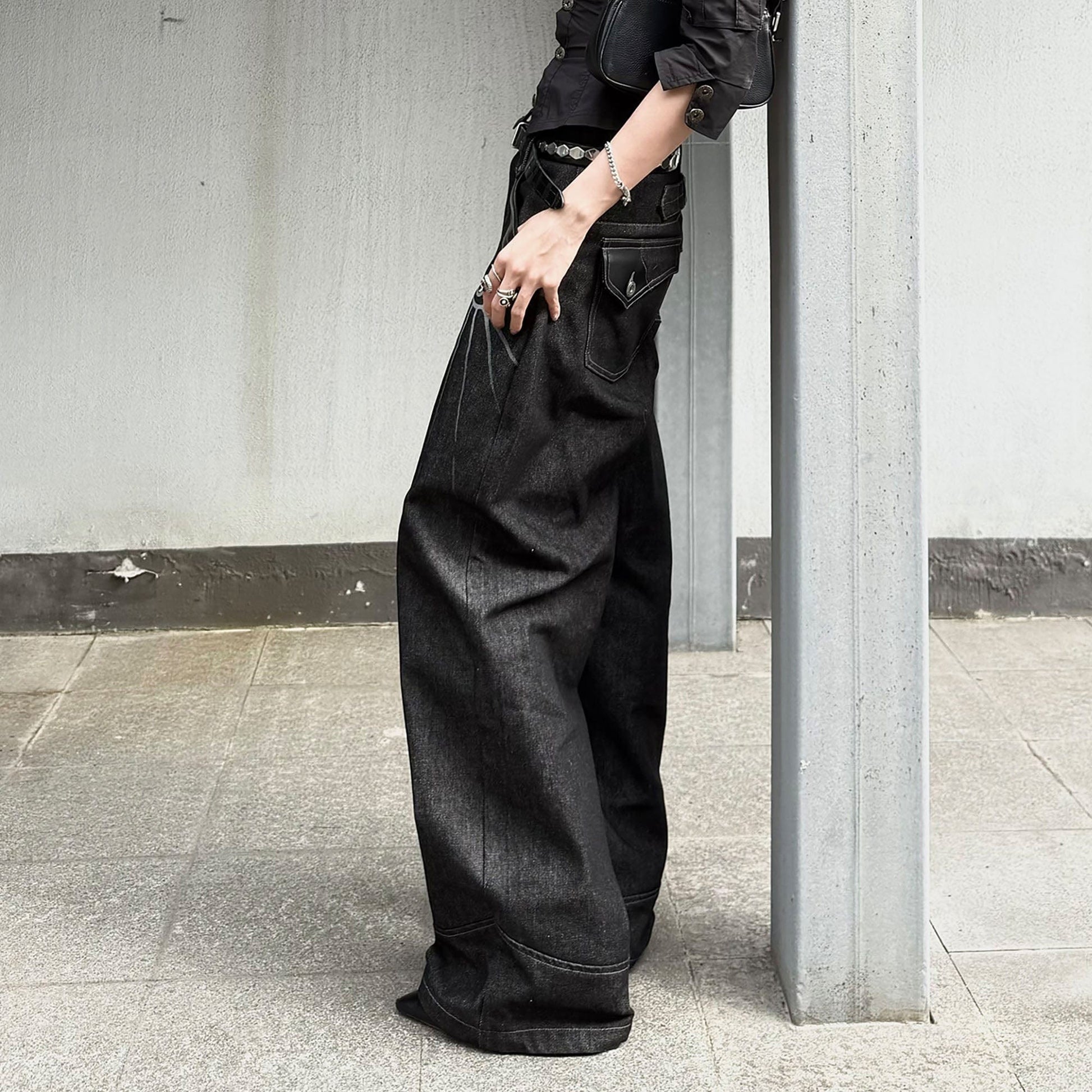 ESAIAS Phoenix Graphic Wide-Leg Raw Jeans-Jeans-XS-Free Shipping Leatheretro