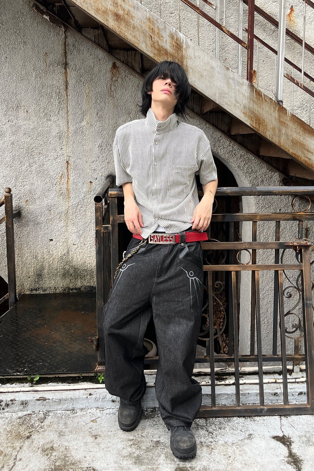 ESAIAS Phoenix Graphic Wide-Leg Raw Jeans-Jeans-XS-Free Shipping Leatheretro