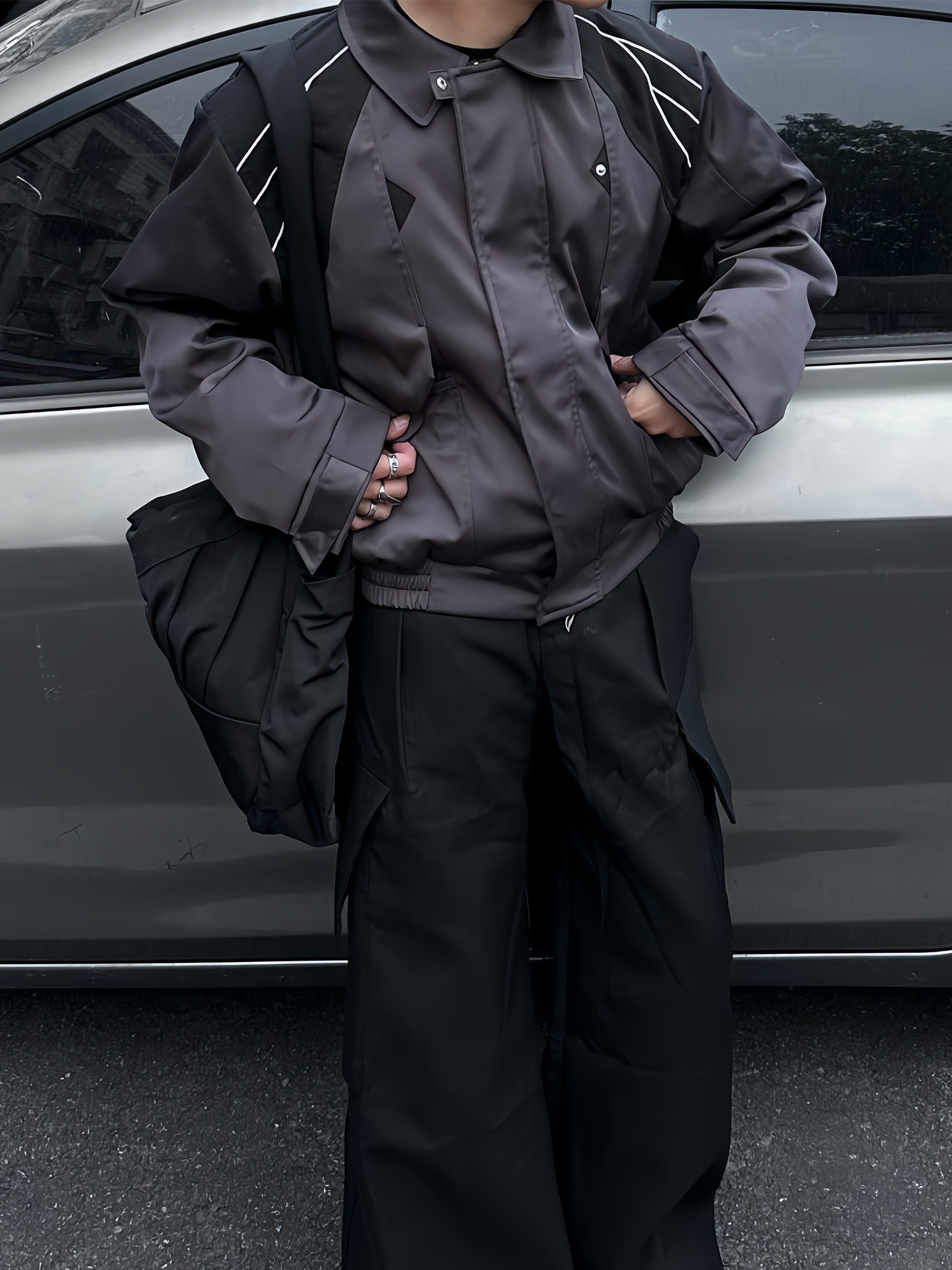 ESAIAS Satin Contrast Panel Puffer Jacket-Jacket-S-Free Shipping Leatheretro