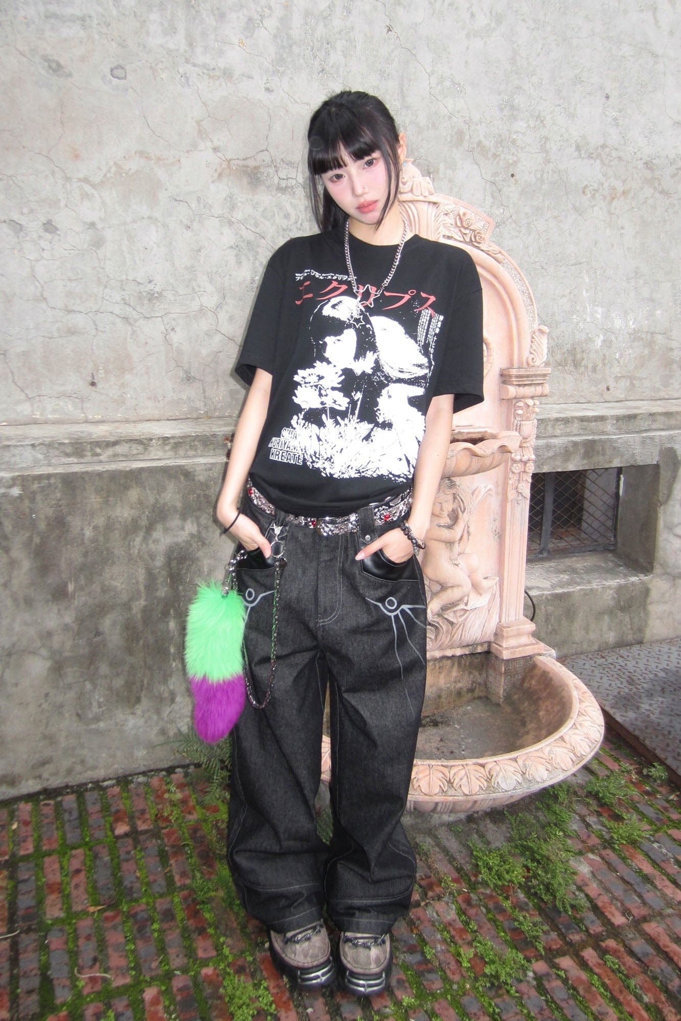 ESAIAS Phoenix Graphic Wide-Leg Raw Jeans-Jeans-XS-Free Shipping Leatheretro