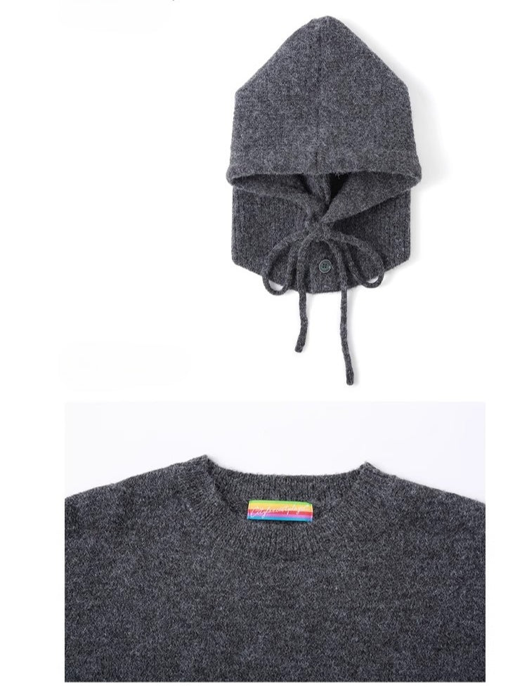 CLP Unisex Split Hoodie Snood Knit Sweater-Gray-S-Free Shipping Leatheretro