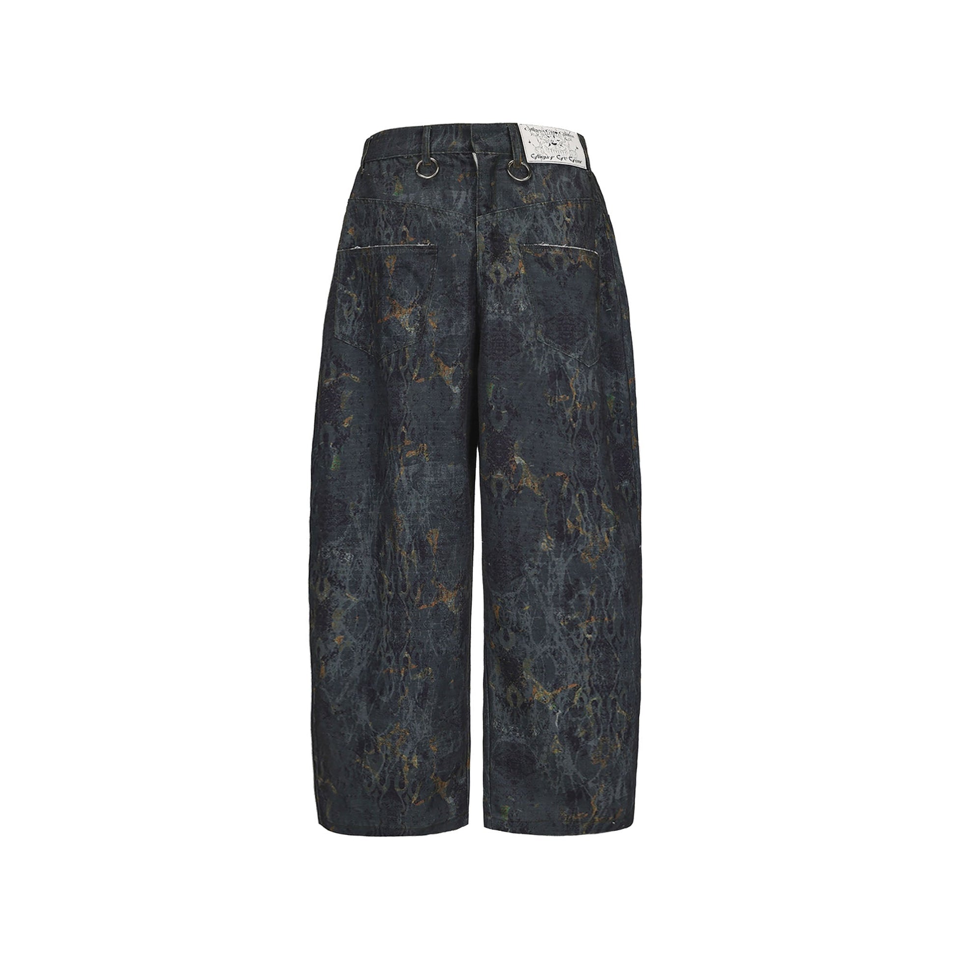 CYCYCY Washed Mottled Flame Graphic Denim Pants-Pants-XXS / 27"-Free Shipping Leatheretro