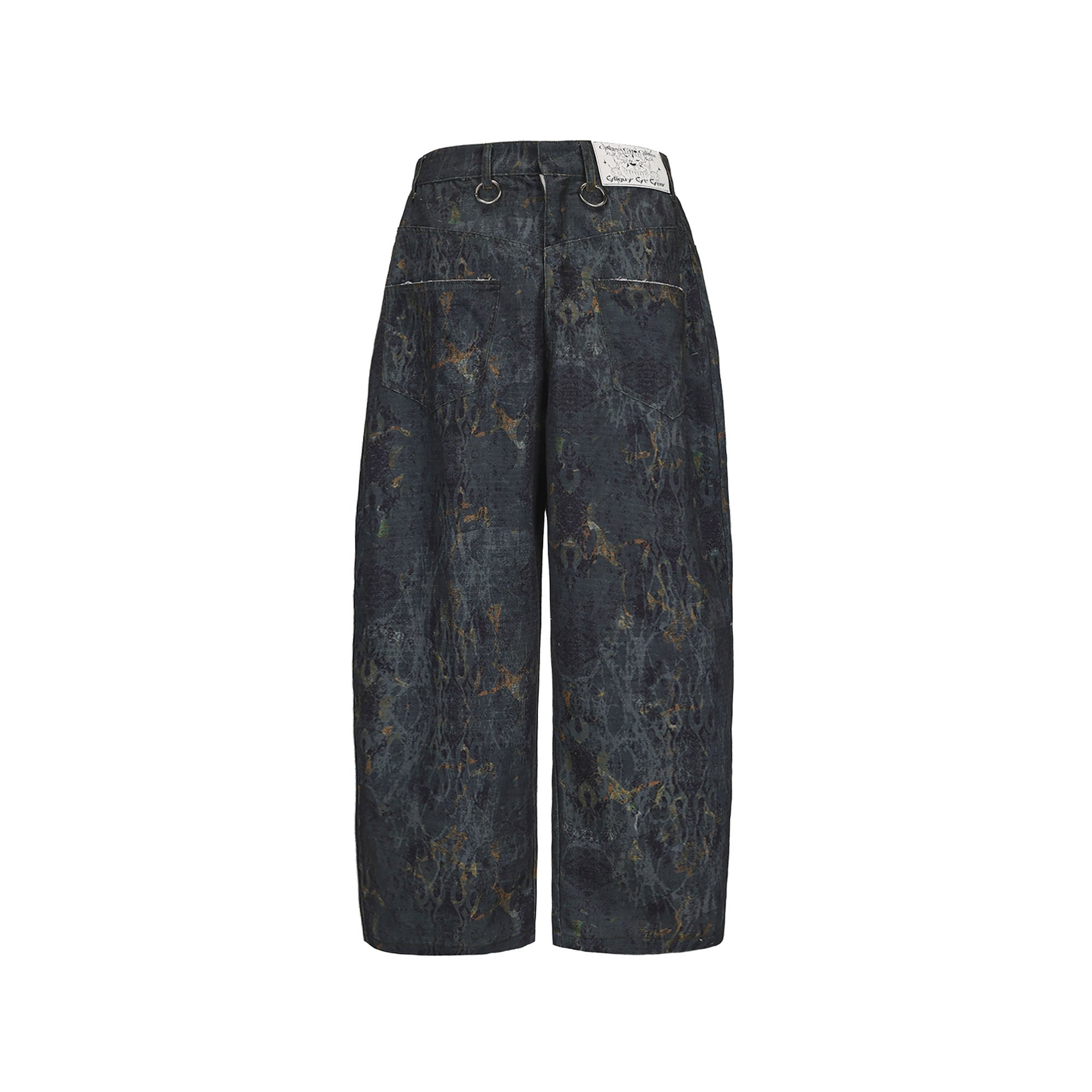 CYCYCY Washed Mottled Flame Graphic Denim Pants-Pants-XXS / 27"-Free Shipping Leatheretro