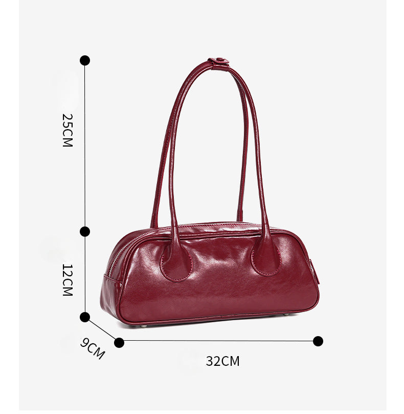Luxury Genuine Leather Bowling Bag – Spacious Crossbody Tote & Shoulder Bag-Shoulder-Burgundy-Free Shipping Leatheretro