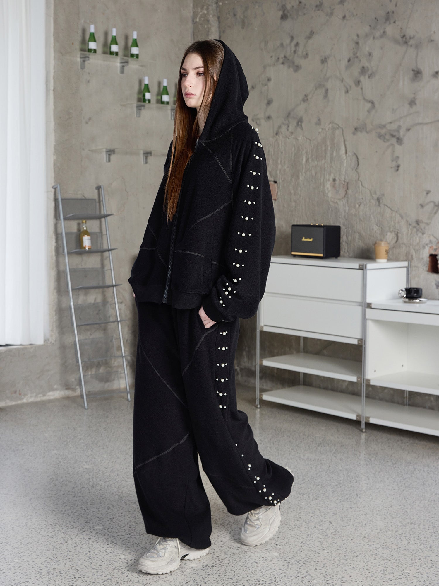 ERROR CODE ROBOT Pearl-Studded Diamond-Seam Hoodie-Jacket-S-Free Shipping Leatheretro