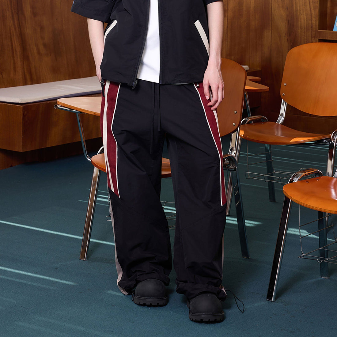 ERROR CODE ROBOT Diagonal Stripe Suede Track Pants-Pants-S-Free Shipping Leatheretro