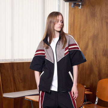 ERROR CODE ROBOT Diagonal Stripe Suede Track Half Jacket-Jacket-S-Free Shipping Leatheretro