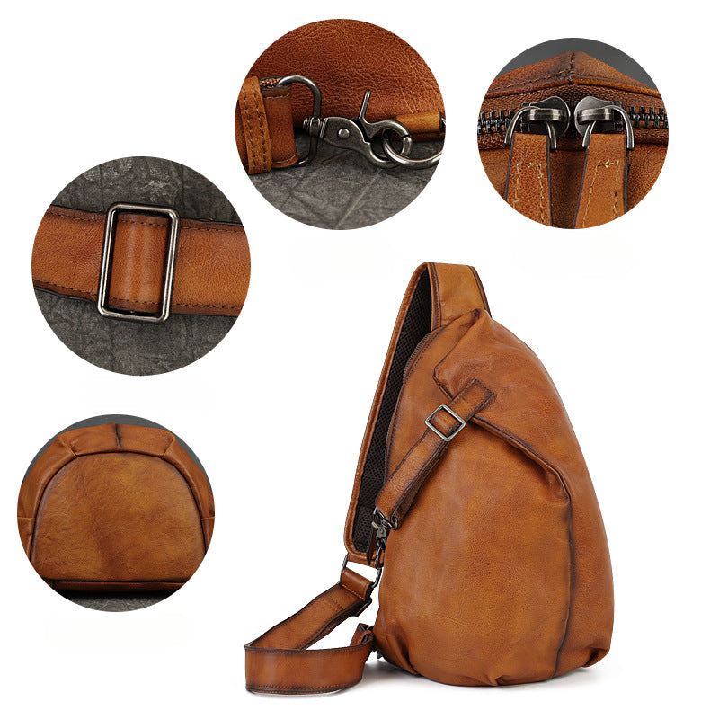 Genuine Full-Grain Leather Unisex Crossbody Chest Bag – Handmade Vintage Retro Style Shoulder Purse for Men & Women-crossbody bags-Brown-Free Shipping Leatheretro