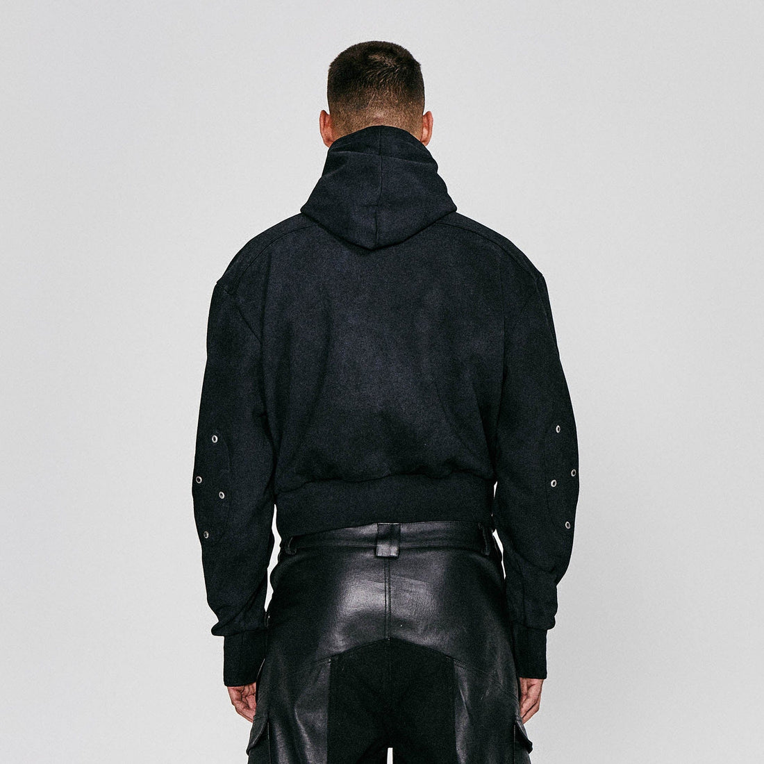 FLYERRER Grommet Spliced Zip-Up Cropped Hoodie-Jacket-S-Free Shipping Leatheretro