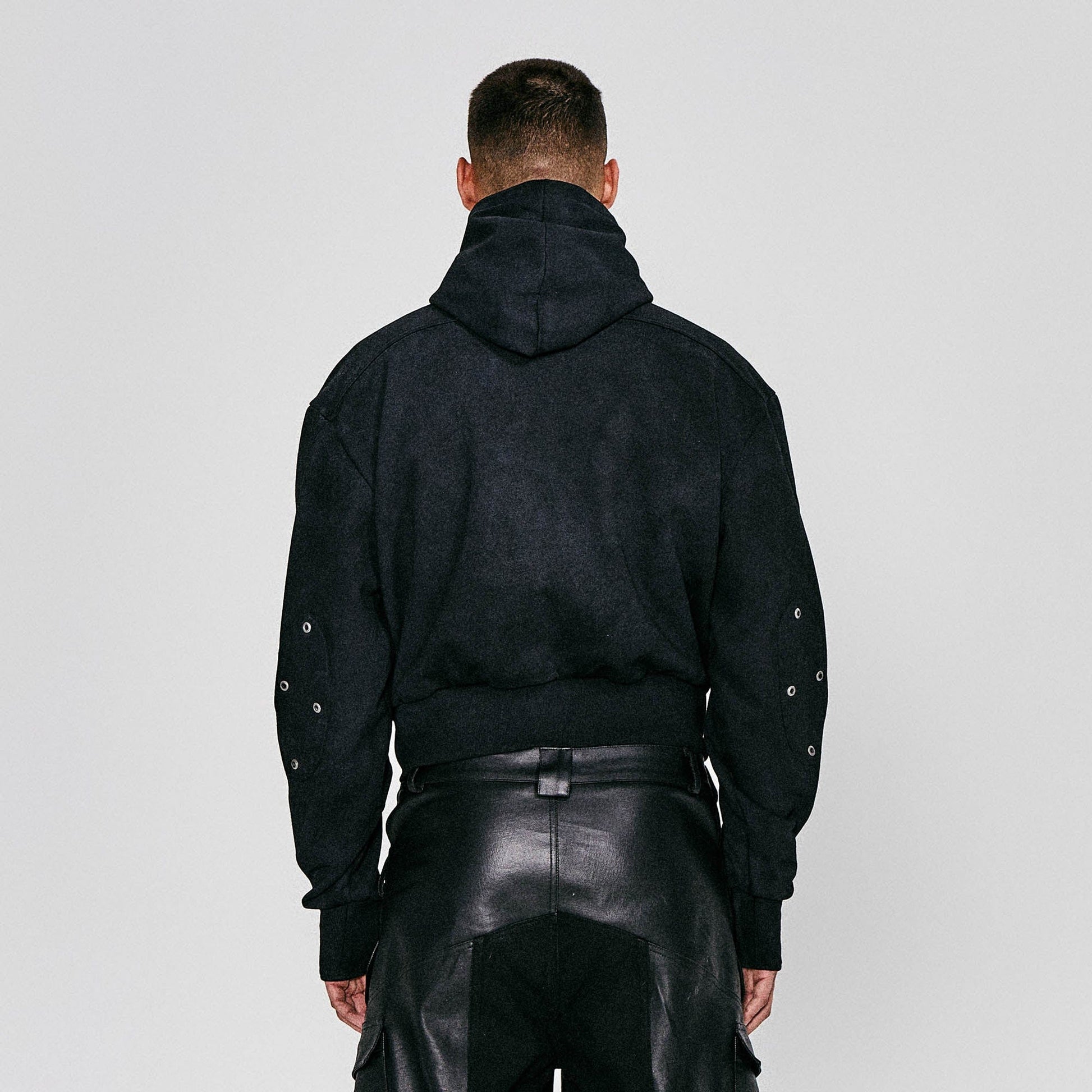 FLYERRER Grommet Spliced Zip-Up Cropped Hoodie-Jacket-S-Free Shipping Leatheretro