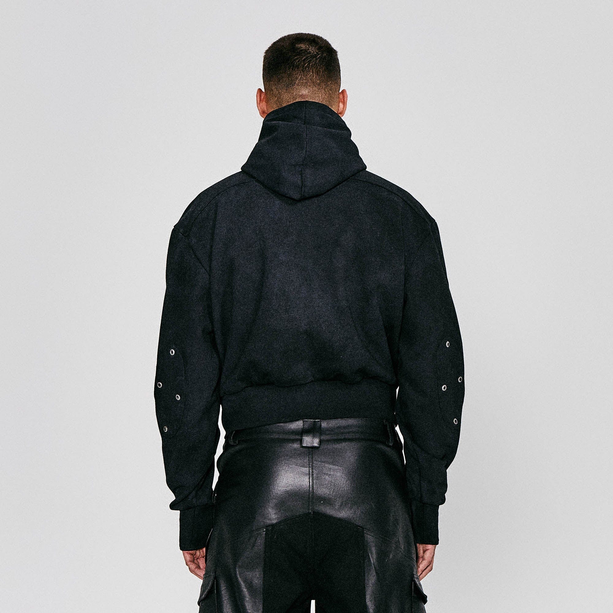 FLYERRER Grommet Spliced Zip-Up Cropped Hoodie-Jacket-S-Free Shipping Leatheretro