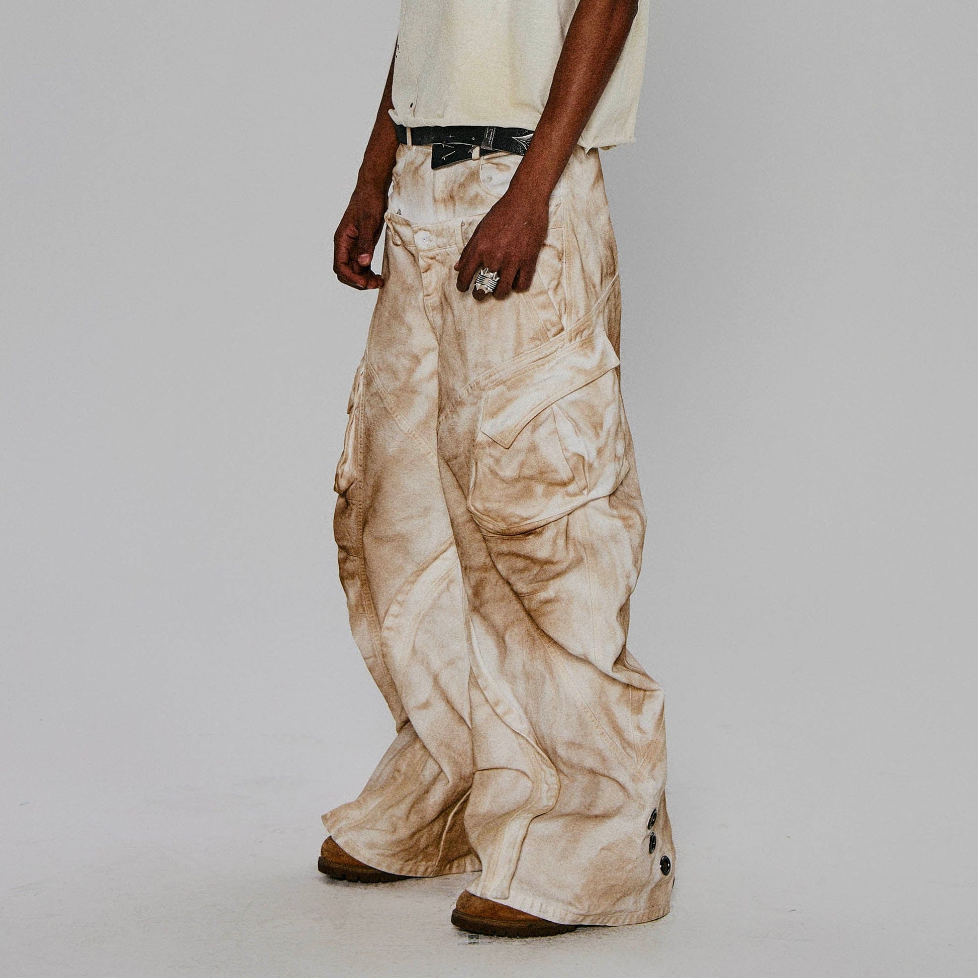 FLYERRER Rusted Double-Waist Multi-Pocket Curved-Leg Cargo-Pants-S-Free Shipping Leatheretro