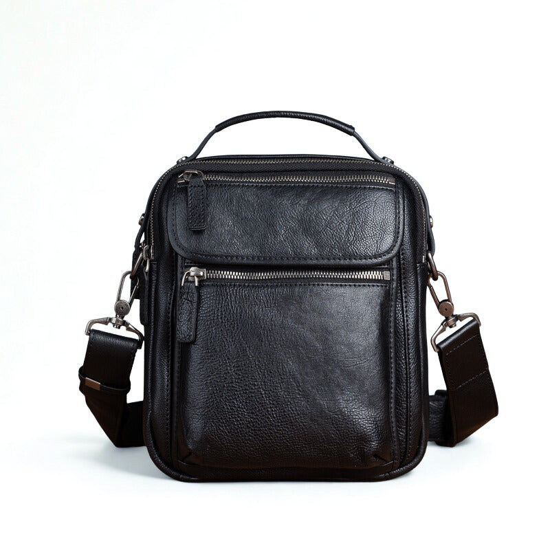 Cowhide Retro Casual Men's Messenger Bag - Vintage Crossbody Leather Handbag-Messenger Bag-Black-Free Shipping Leatheretro
