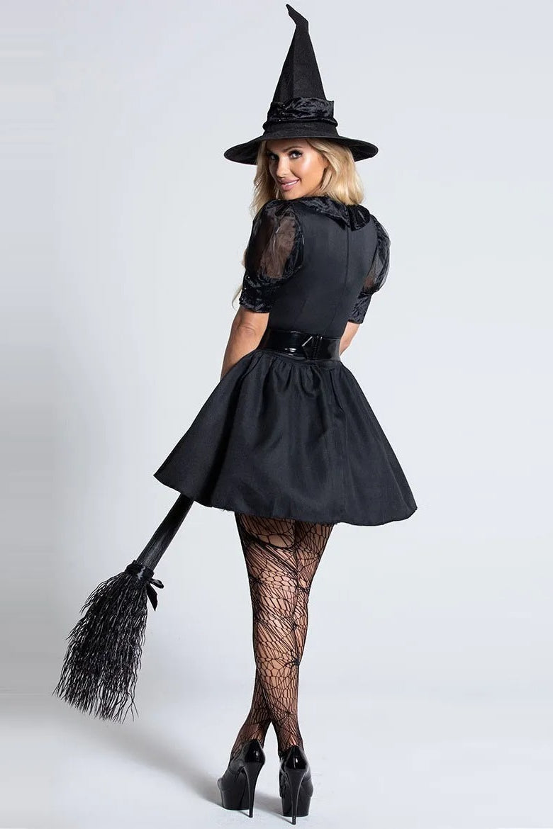 Witch Cosplay Mini Dress Halloween Costume-Halloween costumes-Black-M-Free Shipping Leatheretro